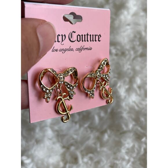 Juicy Couture Gold Plated JC Studded Bow Dangles Earrings NEW - Picture 6 of 6